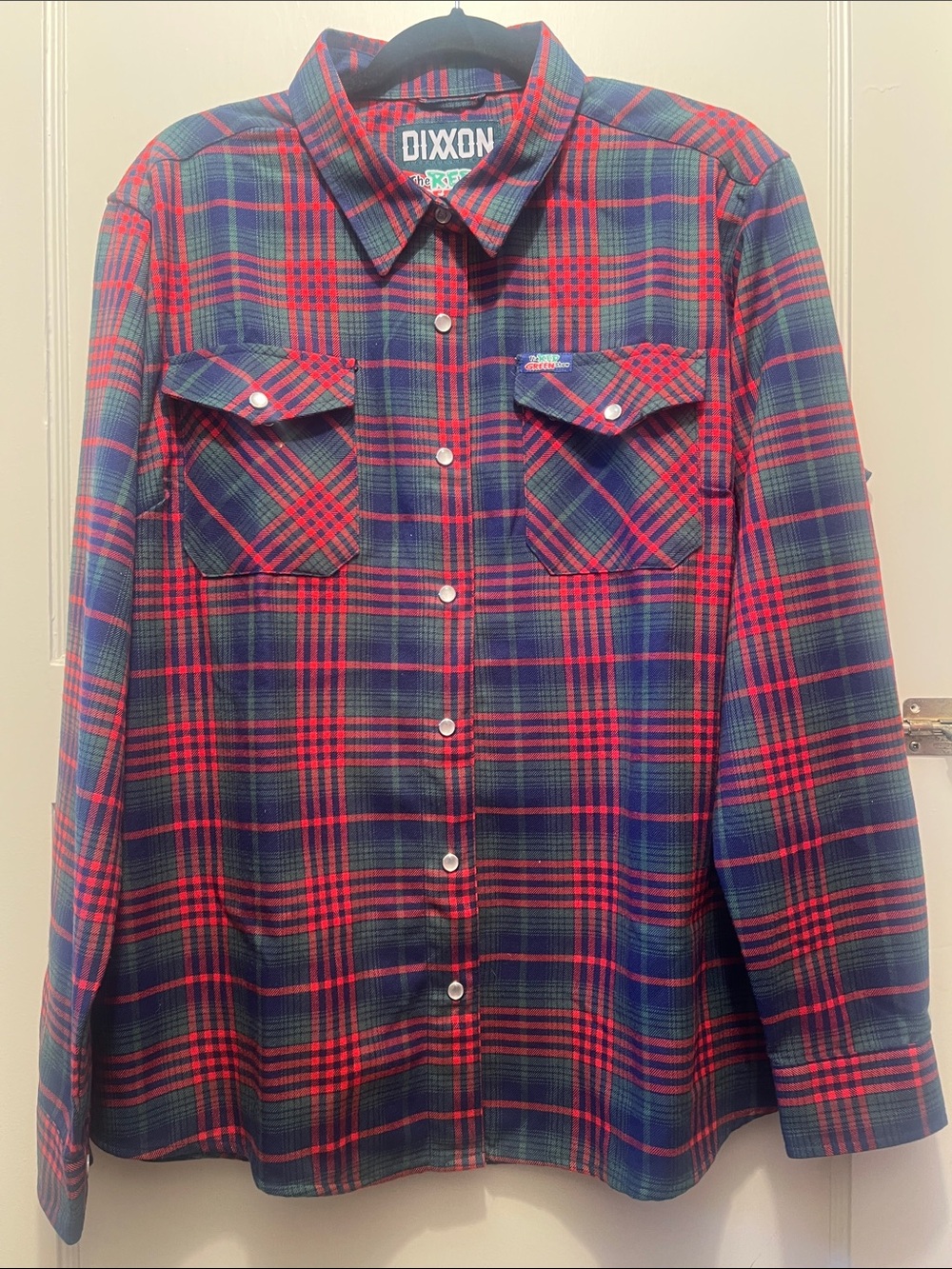 DIXXON women’s Red and Green Show Plaid Button-Down flannel